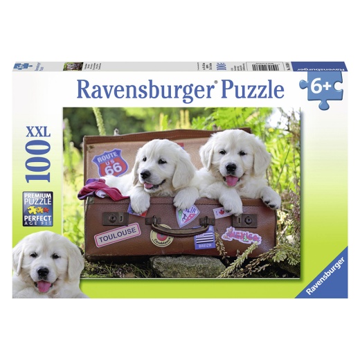 Ravensburger Pussel: Traveling Pups XXL 100 Bitar i gruppen PUSSEL / < 750 bitar hos Spelexperten (10110538)