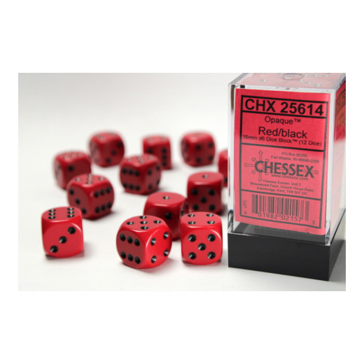 Dice Set D6 Opaque Red/Black 16 mm i gruppen SÄLLSKAPSSPEL / Tillbehör / Tärningar & tillbehör hos Spelexperten (CHX25614)