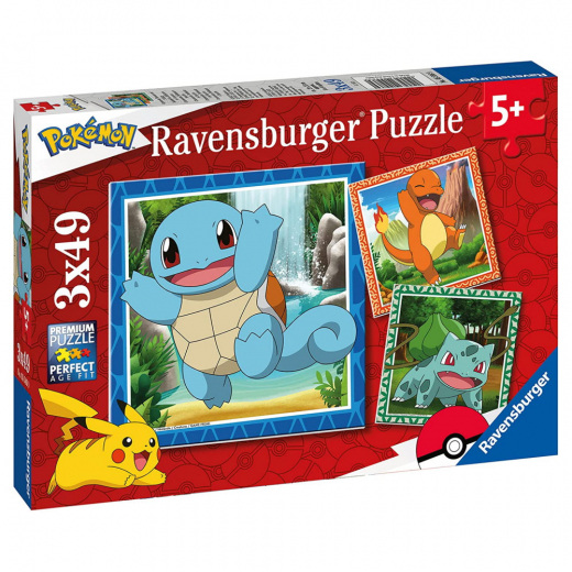 Ravensburger Pussel: Charmander, Bulbasaur & Squirtle 3x49 Bitar i gruppen PUSSEL / Barnpussel hos Spelexperten (10105586)