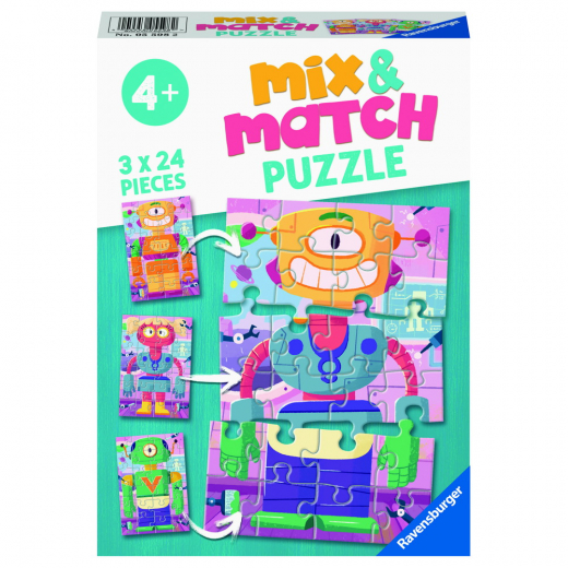 Ravensburger Pussel: Mix & Match Cute Robots 3x24 Bitar i gruppen PUSSEL / Barnpussel hos Spelexperten (10105598)