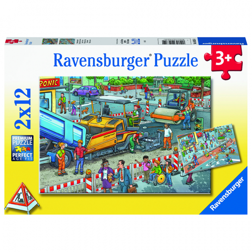 Ravensburger Pussel: Road Construction Site 2x12 Bitar i gruppen PUSSEL / Barnpussel hos Spelexperten (10105635)