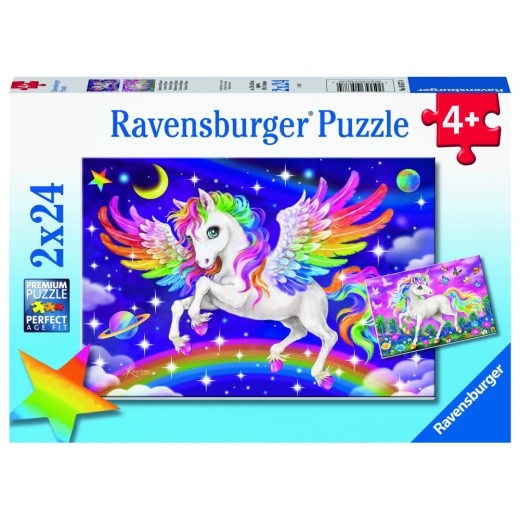 Ravensburger pussel: Unicorn And Pegasus 2x24 Bitar i gruppen PUSSEL / Barnpussel hos Spelexperten (10105677)