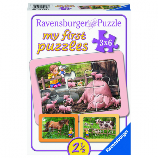 Ravensburger pussel: Exploring The Farm 3x6 Bitar i gruppen PUSSEL / Barnpussel hos Spelexperten (10105679)