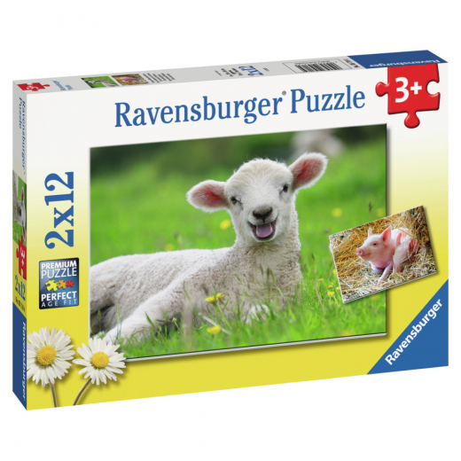 Ravensburger Pussel: Farm Animal Babies 2x12 Bitar i gruppen PUSSEL / Barnpussel hos Spelexperten (10105718)