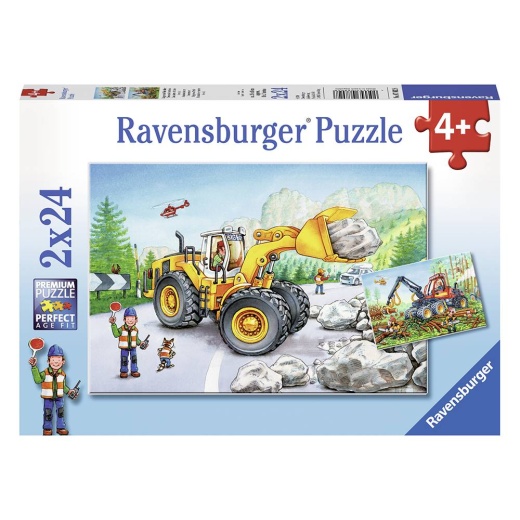 Ravensburger Pussel: Diggers at Work 2x24 Bitar i gruppen PUSSEL / Barnpussel hos Spelexperten (10107802)