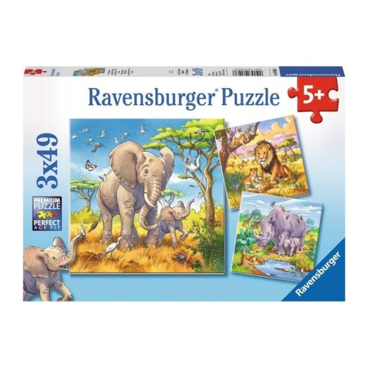 Ravensburger pussel: Wild Animals 3x49 Bitar i gruppen PUSSEL / Barnpussel hos Spelexperten (10108003)
