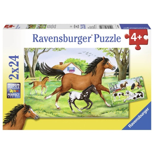 Ravensburger pussel: World of Horses 2x24 Bitar i gruppen PUSSEL / Barnpussel hos Spelexperten (10108882)