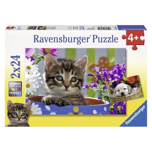 Ravensburger pussel: Cute 4-legged Friends 2x24 Bitar i gruppen PUSSEL / Barnpussel hos Spelexperten (10108971)