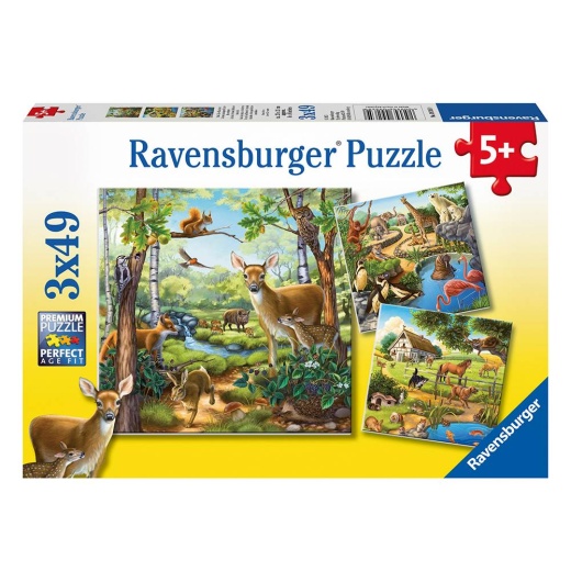 Ravensburger pussel: Forest/Zoo/Domestic Animals - 3x49 Bitar i gruppen PUSSEL / Barnpussel hos Spelexperten (10109265)