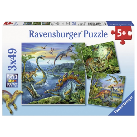 Ravensburger Pussel: Dinosaur Fascination 3x49 Bitar i gruppen PUSSEL / Barnpussel hos Spelexperten (10109317)