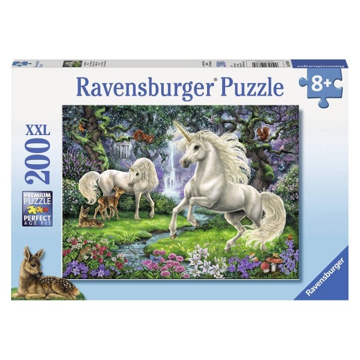 Ravensburger pussel: Geheimnisvolle Einhörner - 200 Bitar i gruppen PUSSEL / < 750 bitar hos Spelexperten (10112838)