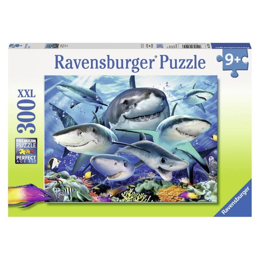 Ravensburger pussel: Smiling Sharks - 300 Bitar i gruppen  hos Spelexperten (10113225)