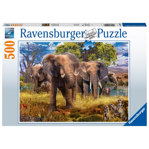 Ravensburger Pussel - Elephant family 500 Bitar i gruppen  hos Spelexperten (10215040)