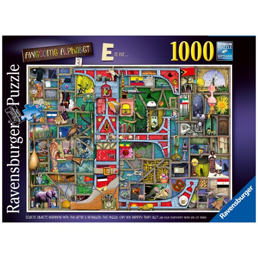 Ravensburger pussel: Awesome Alphabet E & F 1000 Bitar i gruppen PUSSEL / 1000 bitar hos Spelexperten (10216420)