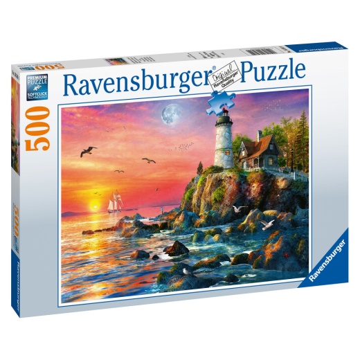 Ravensburger Pussel: Lighthouse at Sunset 500 bitar i gruppen PUSSEL / < 625 bitar hos Spelexperten (10216581)