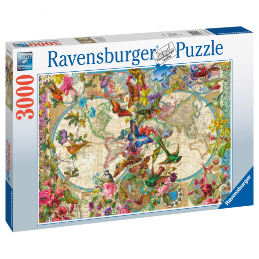 Ravensburger Pussel: Flora & Fauna World Map 3000 Bitar i gruppen PUSSEL / 2000 bitar > hos Spelexperten (10217117)