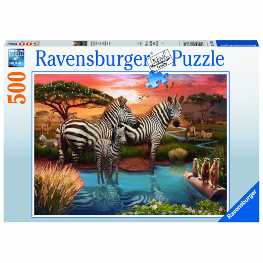 Ravensburger Pussel: Zebras In Sunset 500 bitar i gruppen PUSSEL / < 625 bitar hos Spelexperten (10217376)