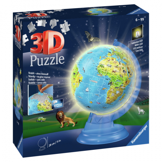 Ravensburger 3D Pussel - Barnens jordglob med nattlampa 188 Bitar i gruppen PUSSEL / 3D pussel hos Spelexperten (10311288)