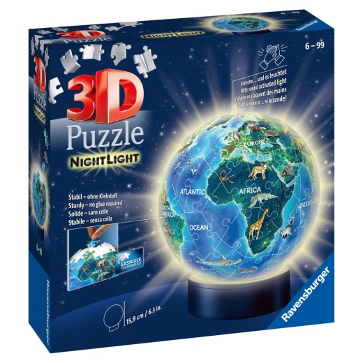 Ravensburger 3D Pussel - Jordglob med nattlampa 72 Bitar i gruppen PUSSEL / 3D pussel hos Spelexperten (10311844)