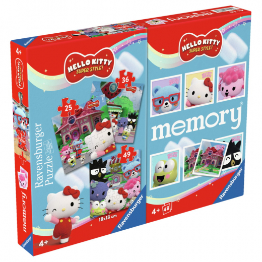 Ravensburger Pussel: 3 x Hello Kitty Super Style + Memory i gruppen PUSSEL / Barnpussel hos Spelexperten (10624873)