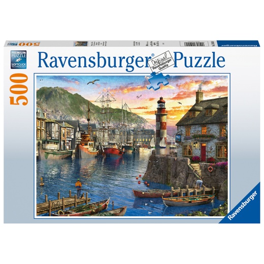Ravensburger Pussel: Sunrise at the port 500 Bitar i gruppen PUSSEL / < 750 bitar hos Spelexperten (12000212)
