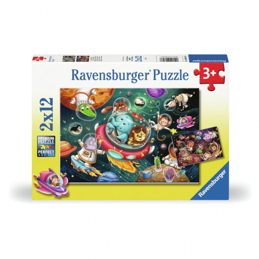 Ravensburger Pussel: Djur i rymden 2x12 Bitar i gruppen PUSSEL / Barnpussel hos Spelexperten (12000857)