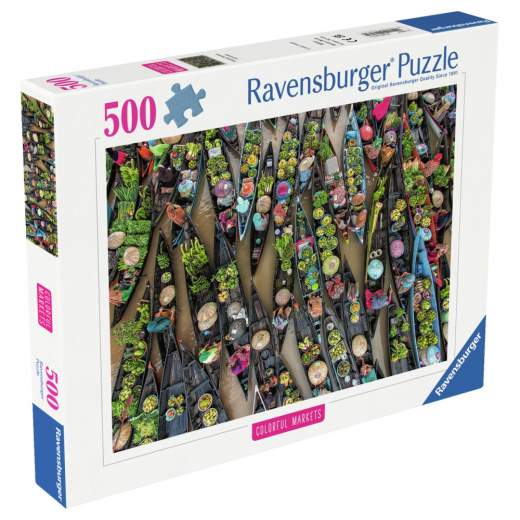 Ravensburger Pussel: Floating market, Indonesia 500 Bitar i gruppen PUSSEL / < 750 bitar hos Spelexperten (12001813)