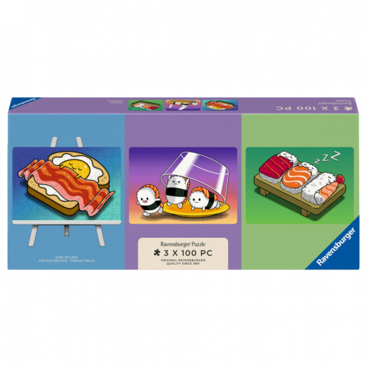 Ravensburger Pussel: Kawaii Breakfast, Lunch & Dinner 3x100 Bitar i gruppen PUSSEL / < 750 bitar hos Spelexperten (12002047)