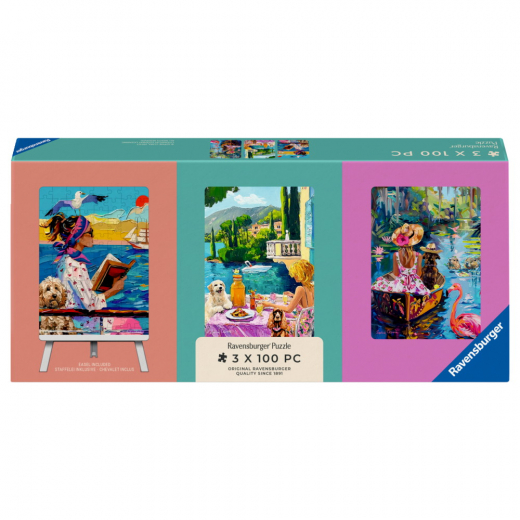 Ravensburger Pussel: Have Dog, Will Travel 3x100 Bitar i gruppen PUSSEL / < 750 bitar hos Spelexperten (12002049)