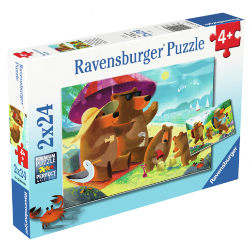 Ravensburger Pussel - Bear Family Vacations 2x24 Bitar i gruppen PUSSEL / Barnpussel hos Spelexperten (12004046)