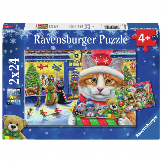 Ravensburger Pussel: Christmas Kitties 2x24 Bitar i gruppen PUSSEL / Julpussel hos Spelexperten (12004059)