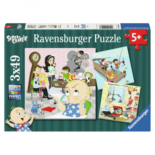 Ravensburger Pussel - Super Charlie - Familjen Annorlunda 3x49 Bitar i gruppen PUSSEL / Barnpussel hos Spelexperten (12004226)