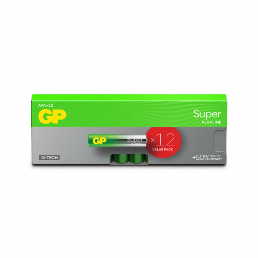 GP Super Alkaline AAA-batteri, 24A/LR03, 12-pack i gruppen LEKSAKER / Batterier & laddare hos Spelexperten (151433)