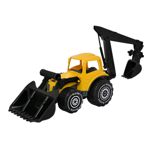 Plasto Traktor med frontlastare och grävare - Gul/Svart i gruppen LEKSAKER / Plasto hos Spelexperten (1673000YEB)