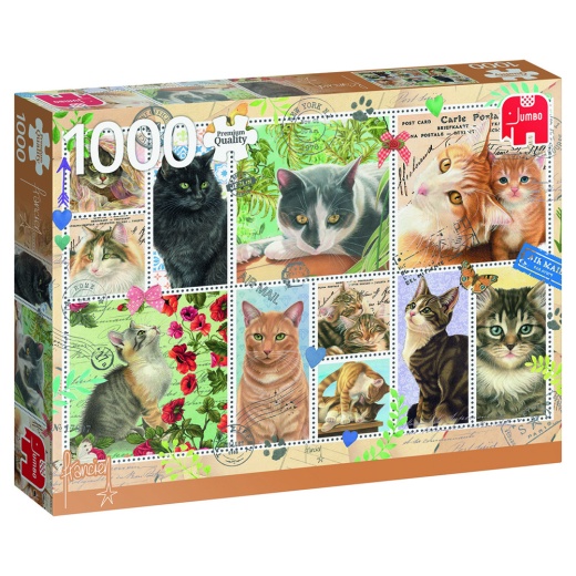 Jumbo Pussel - Cat stamps 1000 Bitar i gruppen PUSSEL / 1000 bitar hos Spelexperten (18813)