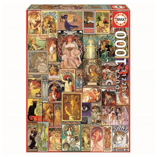 Educa Pussel: Art Nouveau Poster Collage 1000 Bitar i gruppen  hos Spelexperten (19258)