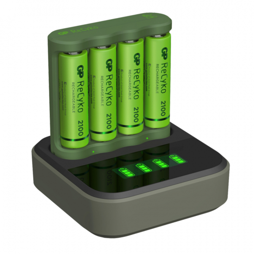 GP ReCyko batteriaddare + laddstation inkl. 4st AA 2100mAh i gruppen LEKSAKER / Batterier & laddare hos Spelexperten (202238)