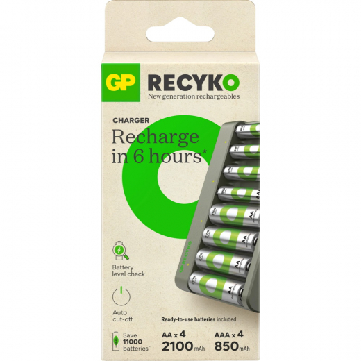 GP Recyko Econ Batteriladdare inkl. 4xAA 2100mAh + 4xAAA 850mAh i gruppen LEKSAKER / Batterier & laddare hos Spelexperten (202267)