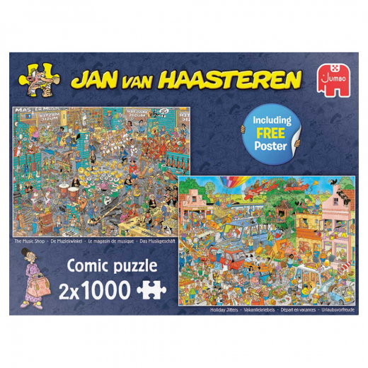Jan Van Haasteren Pussel - Music Shop & Holiday Jitters 2x1000 Bitar i gruppen PUSSEL / 1000 bitar hos Spelexperten (22-20049)