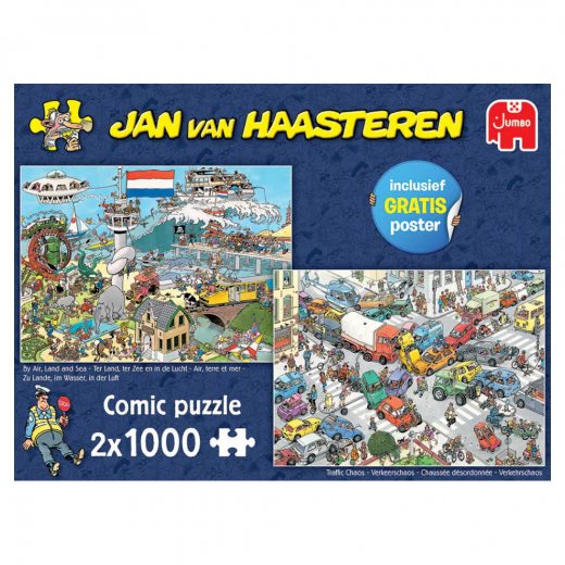 Jan Van Haasteren Pussel: Traffic Chaos & By Air, Land and Sea 2x1000 Bitar i gruppen PUSSEL / 1000 bitar hos Spelexperten (22-20073)