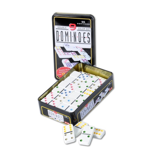 Domino Double 9 colour tinbox i gruppen SÄLLSKAPSSPEL / Klassiska hos Spelexperten (250102)