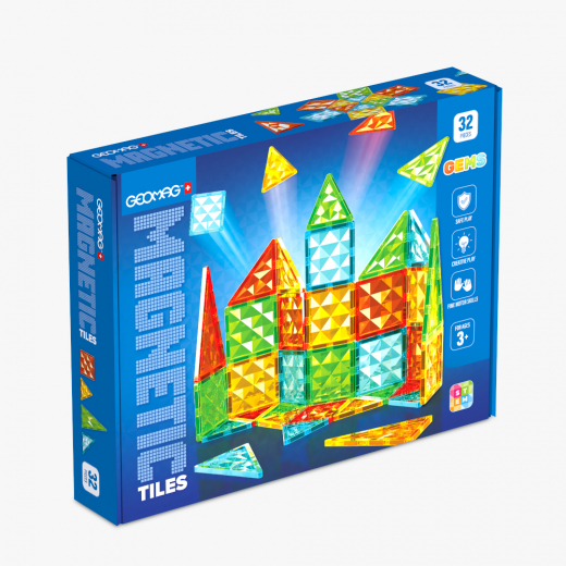 Geomag Magnetic Tiles Gems 32 i gruppen LEKSAKER / Byggklossar / Geomag hos Spelexperten (51024092)