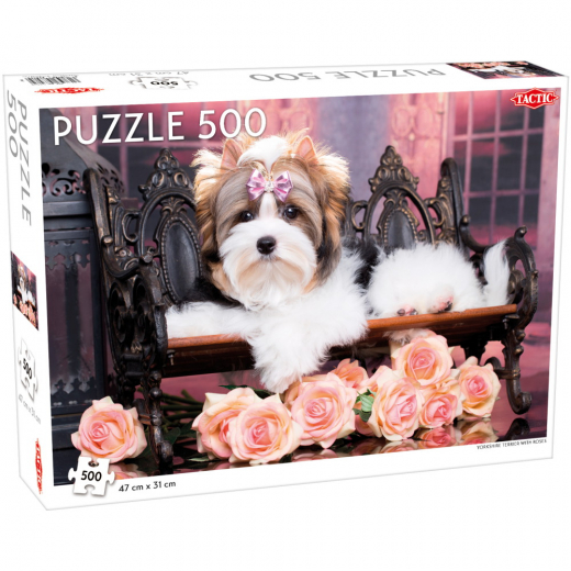 Tactic Pussel: Yorkshire Terrier With Roses 500 Bitar i gruppen PUSSEL / < 750 bitar hos Spelexperten (58308)