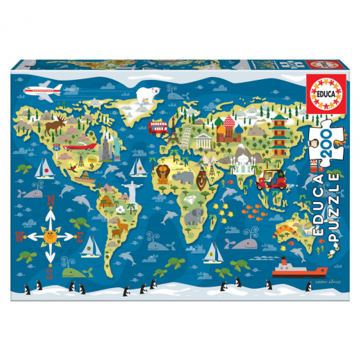 Educa Pussel: World Map 200 Bitar i gruppen PUSSEL / < 750 bitar hos Spelexperten (80-19292)