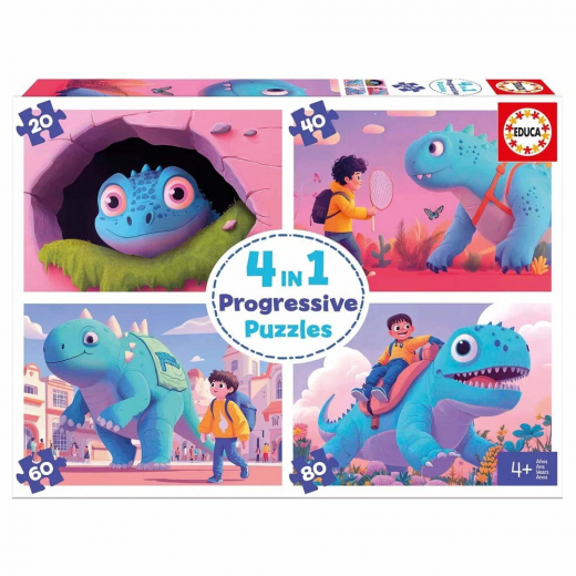 Educa Progressiva Pussel: Friendly Dinos 20-80 Bitar i gruppen PUSSEL / < 750 bitar hos Spelexperten (80-20222)