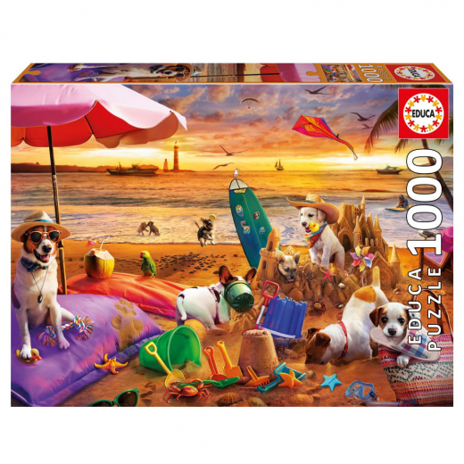 Educa Pussel: Dogs playing at the beach 1000 Bitar i gruppen PUSSEL / 1000 bitar hos Spelexperten (80-20312)