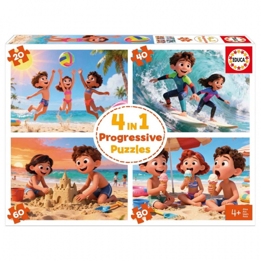Educa Progressiva Pussel: Day at the beach 20-80 Bitar i gruppen PUSSEL / < 750 bitar hos Spelexperten (80-20503)
