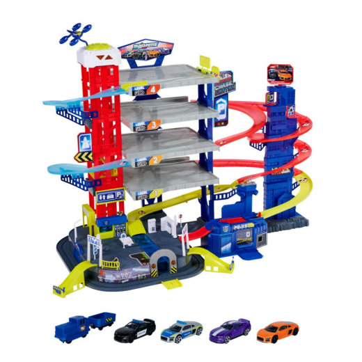 Majorette Super Tävlings Centrum Med 5 Fordon i gruppen LEKSAKER / Leksaksfordon hos Spelexperten (8502009000)