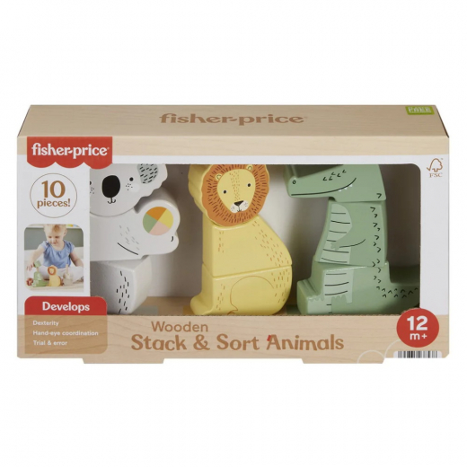 Fisher Price Wood Stack & Sort Animals i gruppen LEKSAKER / Barn & baby / Barn & babyleksaker hos Spelexperten (972-2475)