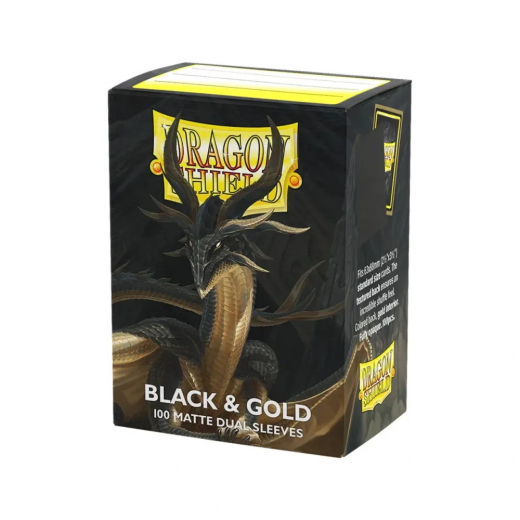 Sleeves Dragon Shield Matte Dual - 63 x 88 mm Black & Gold i gruppen SÄLLSKAPSSPEL / Tillbehör / Sleeves hos Spelexperten (AT15069)